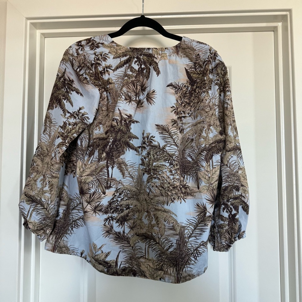Marc Cain made in Europe tropical vacation botanical palm tree blouse cotton - Picture 3 of 15